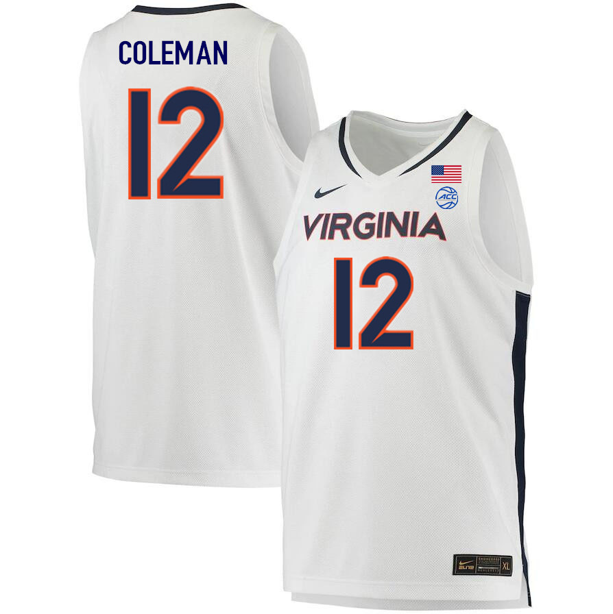 Men #12 Chase Coleman Virginia Cavaliers College 2022-23 Stitched Basketball Jerseys Sale-White